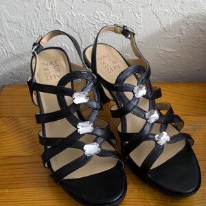 Naturalizer Black Strappy Sandals with Rhinestone Accents